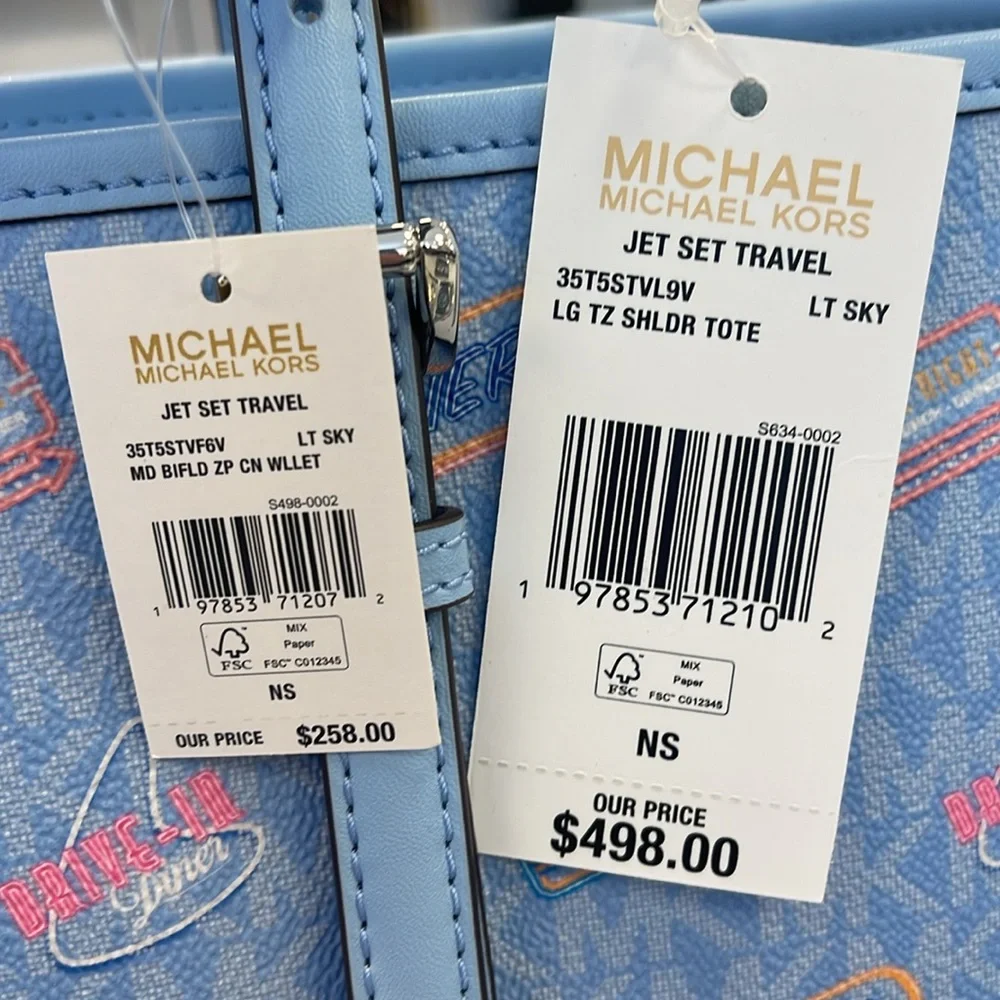 MICHAEL KORS JST Lg Printed  Logo Tote Bag & MK JST Md Prntd Logo Bi-Fold Wallet - Picture 12 of 16